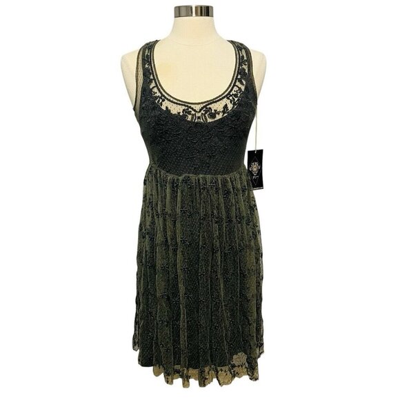 Johnny Was Biya Dress Gray Size S Floral Lace Overlay Embroidered Mesh NWT - Picture 1 of 9
